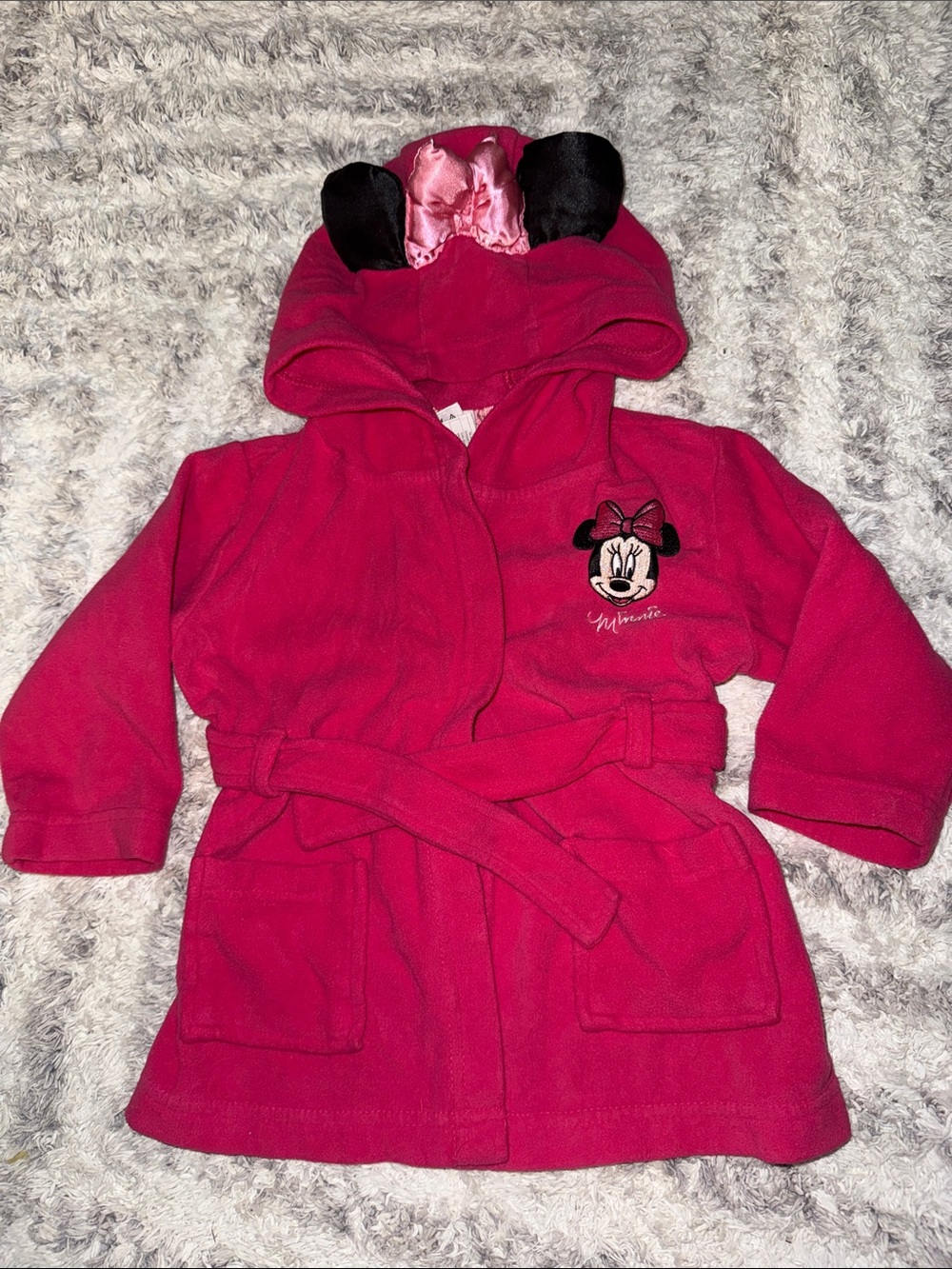 12-18m vintage Disney Minnie Mouse Fuchsia Hooded girls Robe
